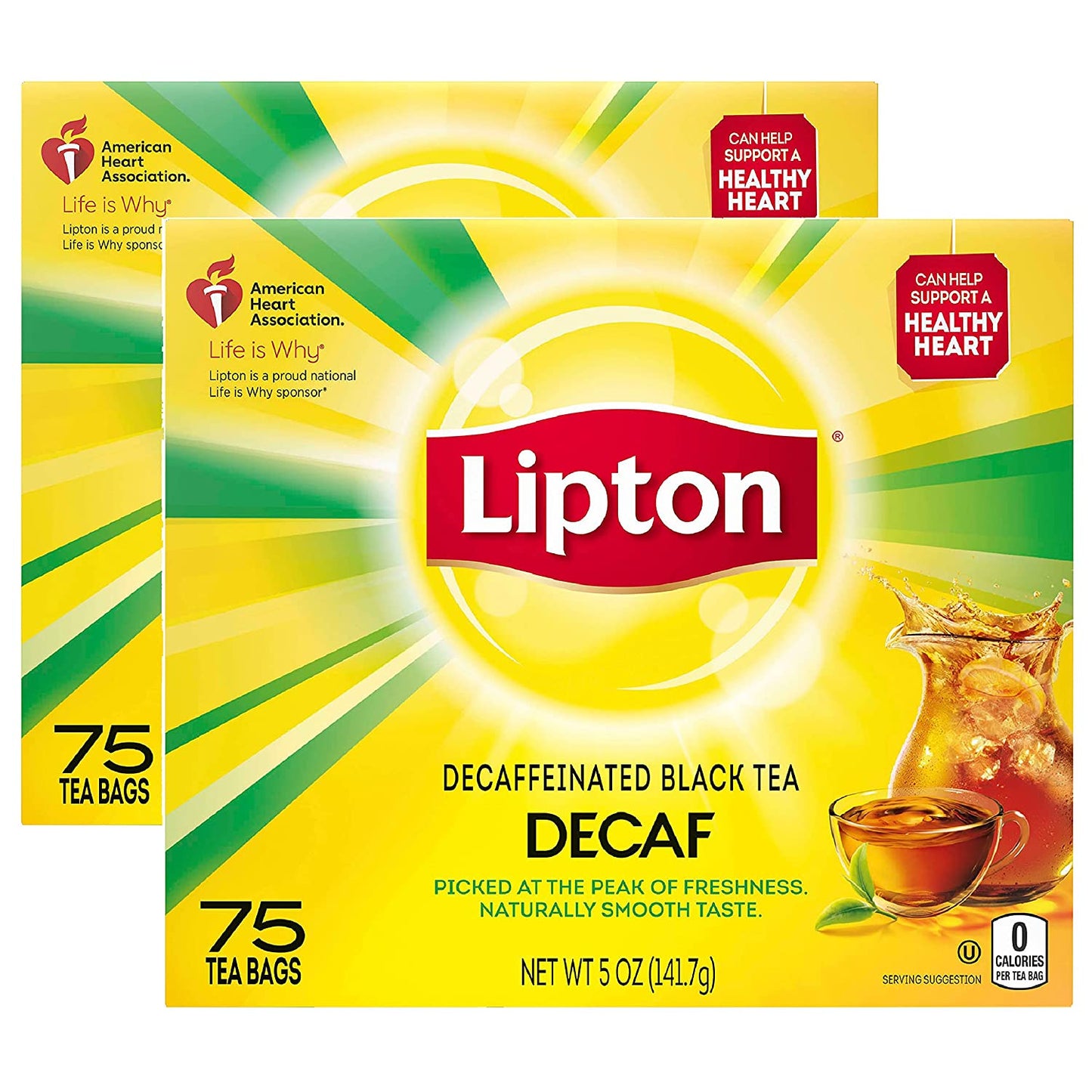 Lipton Tea Bags For a Delicious Beverage Decaf Black Tea Caffeine-Free and Made With Real Tea Leaves 75 Tea Bags (Pack of 2)