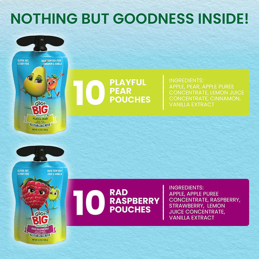 GoGo BIG squeeZ Rad Raspberry & Playful Pear, 4.2 oz. (20 Pouches) - Bigger, Tasty Kids Snacks Made from Raspberries and Pears