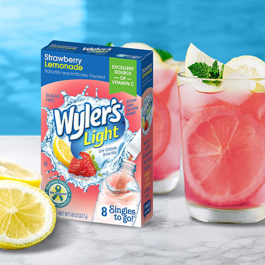 Wyler's Light Singles To Go Powder Packets, Water Drink Mix, Strawberry Lemonade, 96 Single Servings (Pack of 12)