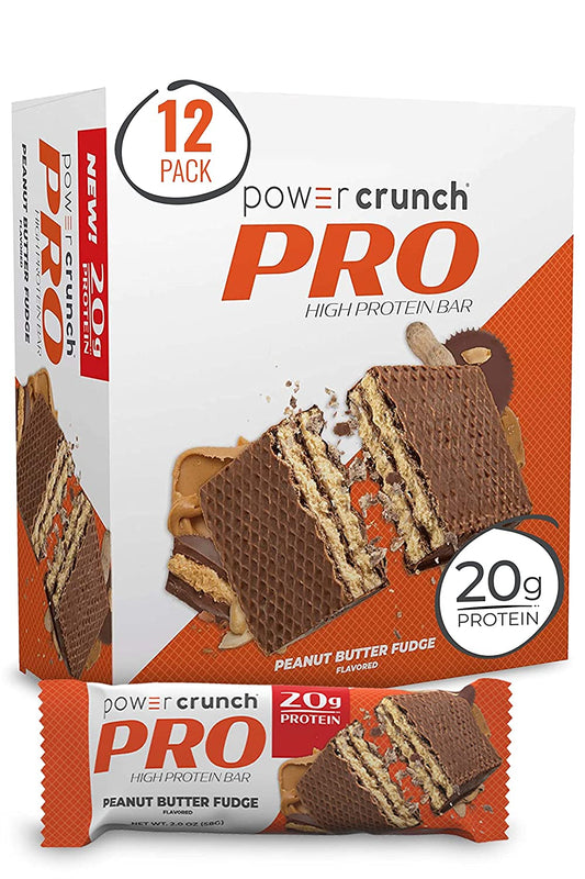 Power Crunch PRO Whey Protein Bar, High Protein Snacks with 20g Protein, Peanut Butter Fudge, 2 Ounces (12 Count) (Packaging May Vary)