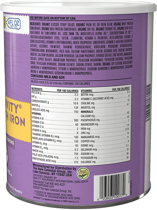 Earth's Best Organic Baby Formula, Low Lactose Sensitivity Infant Formula with Iron, Non-GMO, Omega-3 DHA and Omega-6 ARA, 32 oz