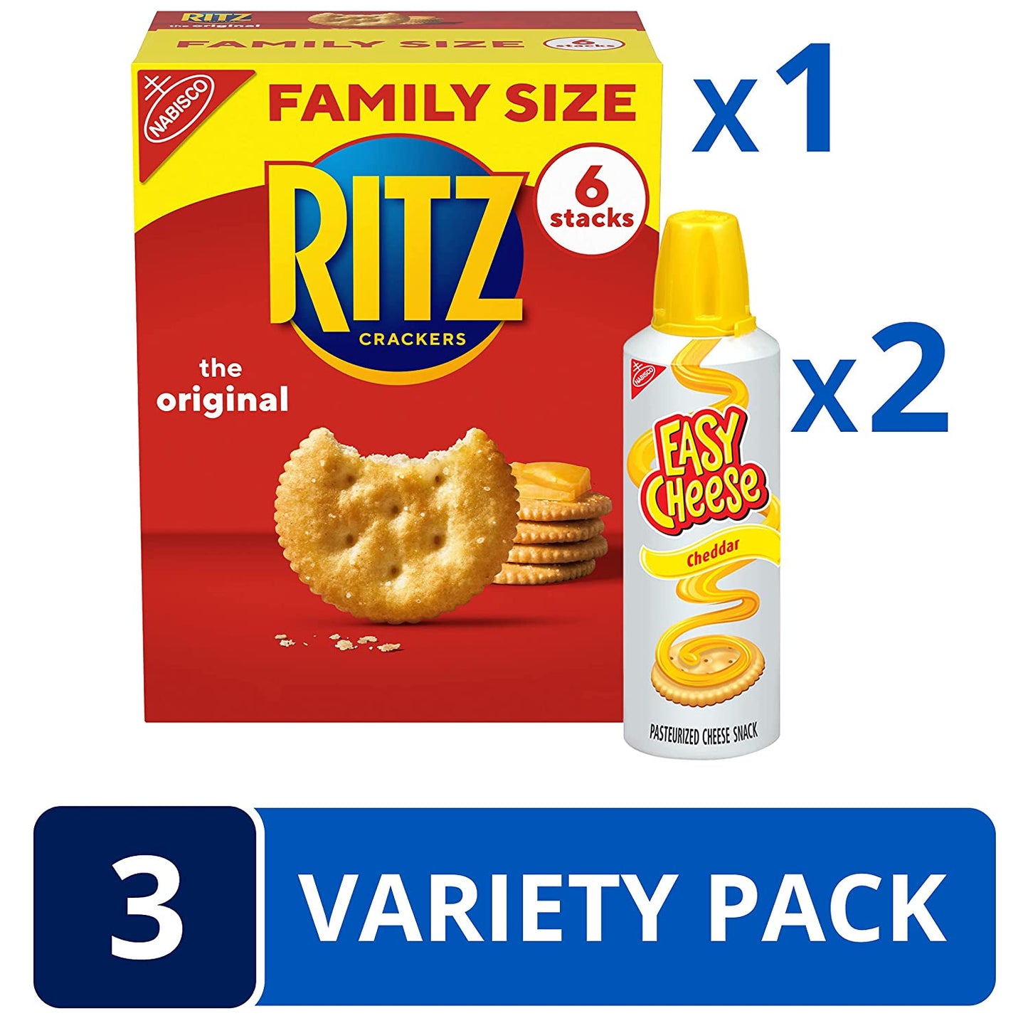 RITZ Original Crackers and Easy Cheese Cheddar Snack Variety Pack, 1 Family Size Box & 2 Cans