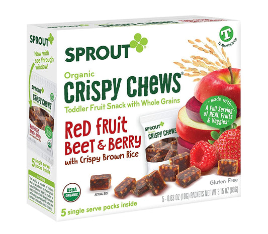 Sprout Organic Baby Food Toddler Snacks Crispy Chews, Red Fruit Beet & Berry, 5 Count Box of 0.63 Ounce Single Serve Packets (Pack of 4)