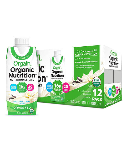 Orgain Organic Nutritional Shake, Vanilla Bean - Meal Replacement, 16g Protein, 20 Vitamins & Minerals, Gluten Free, Soy Free, Kosher, Non-GMO, 11 Ounce, 12 Count (Packaging May Vary)