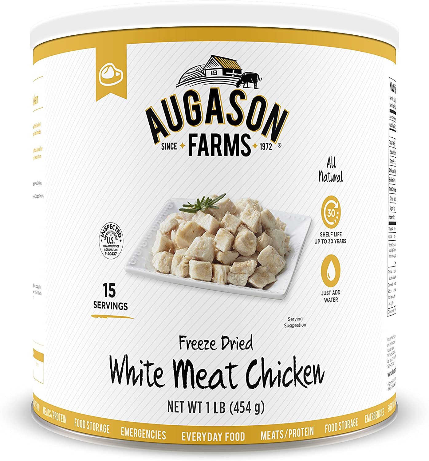 Augason Farms Freeze-Dried White Meat Chicken 100% Real Precooked Chicken Long-Term Food Storage Large Can, 16 oz