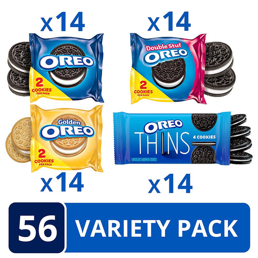 OREO Cookies Variety Pack, OREO Original, OREO Golden, OREO Double Stuf & OREO Thins, 56 Snack Packs