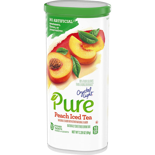 Crystal Light Pure Peach Iced Tea Naturally Flavored Powdered Drink Mix 5 Count Pitcher Packets