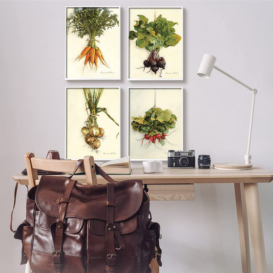 Stupell Industries Kitchen Vegetable Bunches Farm Radish Beets Carrots Onions, Designed by Bonnie Mohr White Framed Wall Art, 16 x 20