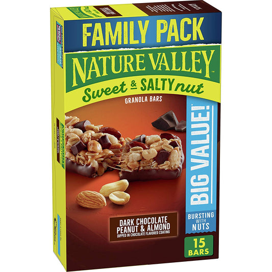 Nature Valley Sweet and Salty Nut Granola Bars, Dark Chocolate Peanut and Almond, 15 ct