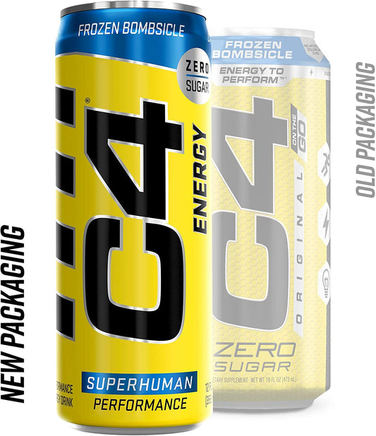 C4 Energy Drink 12oz (Pack of 12) - Frozen Bombsicle - Sugar Free Pre Workout Performance Drink with No Artificial Colors or Dyes