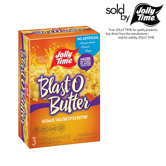 JOLLY TIME Gourmet Microwave Popcorn, Gluten Free Non-GMO, 4 Pack 3 Count Boxes (Blast O Butter)