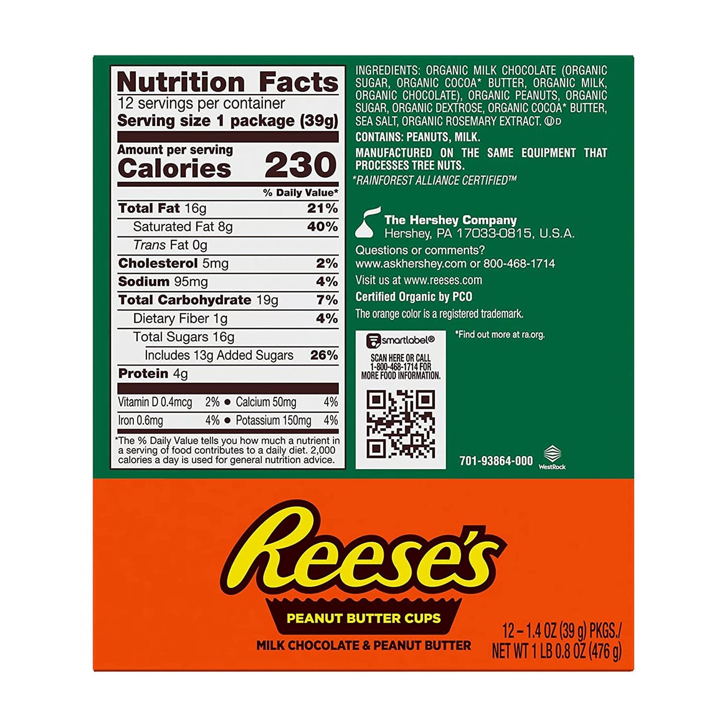 REESE'S Organic Milk Chocolate Peanut Butter Cups Candy, Individually Wrapped, 1.4 oz Packs (12 Count)REESE'S Organic Milk Chocolate Peanut Butter Cups Candy, Individually Wrapped, 1.4 oz Packs (12 Count)