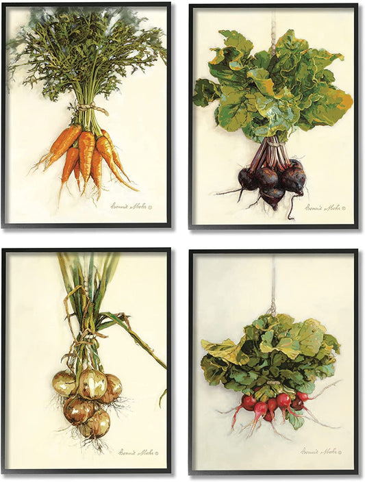 Stupell Industries Kitchen Vegetable Bunches Farm Radish Beets Carrots Onions, Designed by Bonnie Mohr Black Framed Wall Art, 11 x 14, White