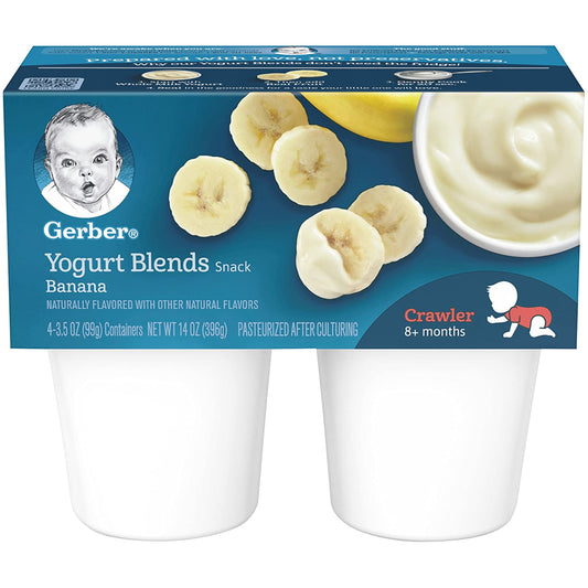 Gerber Baby Food, Yogurt Blends for Crawler Banana, 4 count of 3.5 oz cups (Pack of 6)