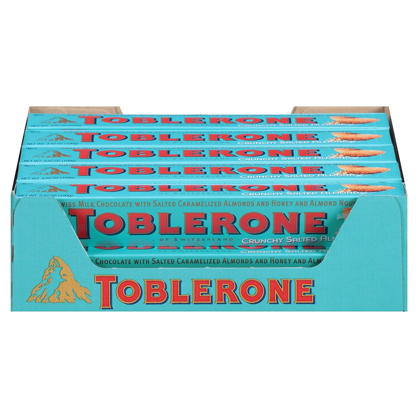 Toblerone Swiss Milk Chocolate with Salted Caramelized Almonds & Honey & Almond Nougat, Easter Chocolate, 20 - 3.52 oz Bars