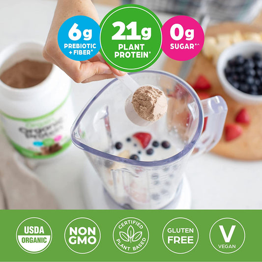 Orgain Organic Plant Based Protein Powder, Creamy Chocolate Fudge - 21g of Protein, Vegan, Low Net Carbs, Non Dairy, Gluten Free, No Sugar Added, Soy Free, Kosher, Non-GMO, 2.03Lb (Packaging May Vary)