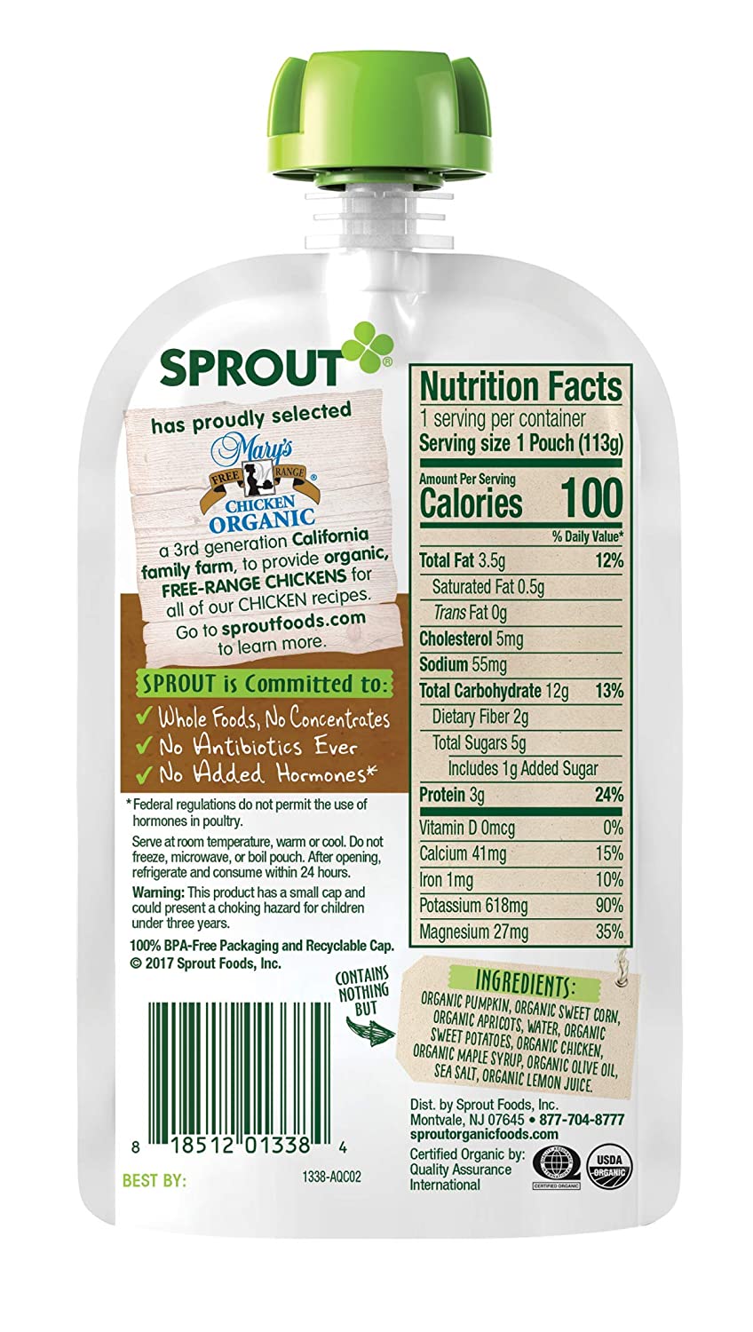 Sprout Organic Baby Food Pouches Stage 3, Organically Sourced Meat Protein, 4 Ounce (Pack of 12)