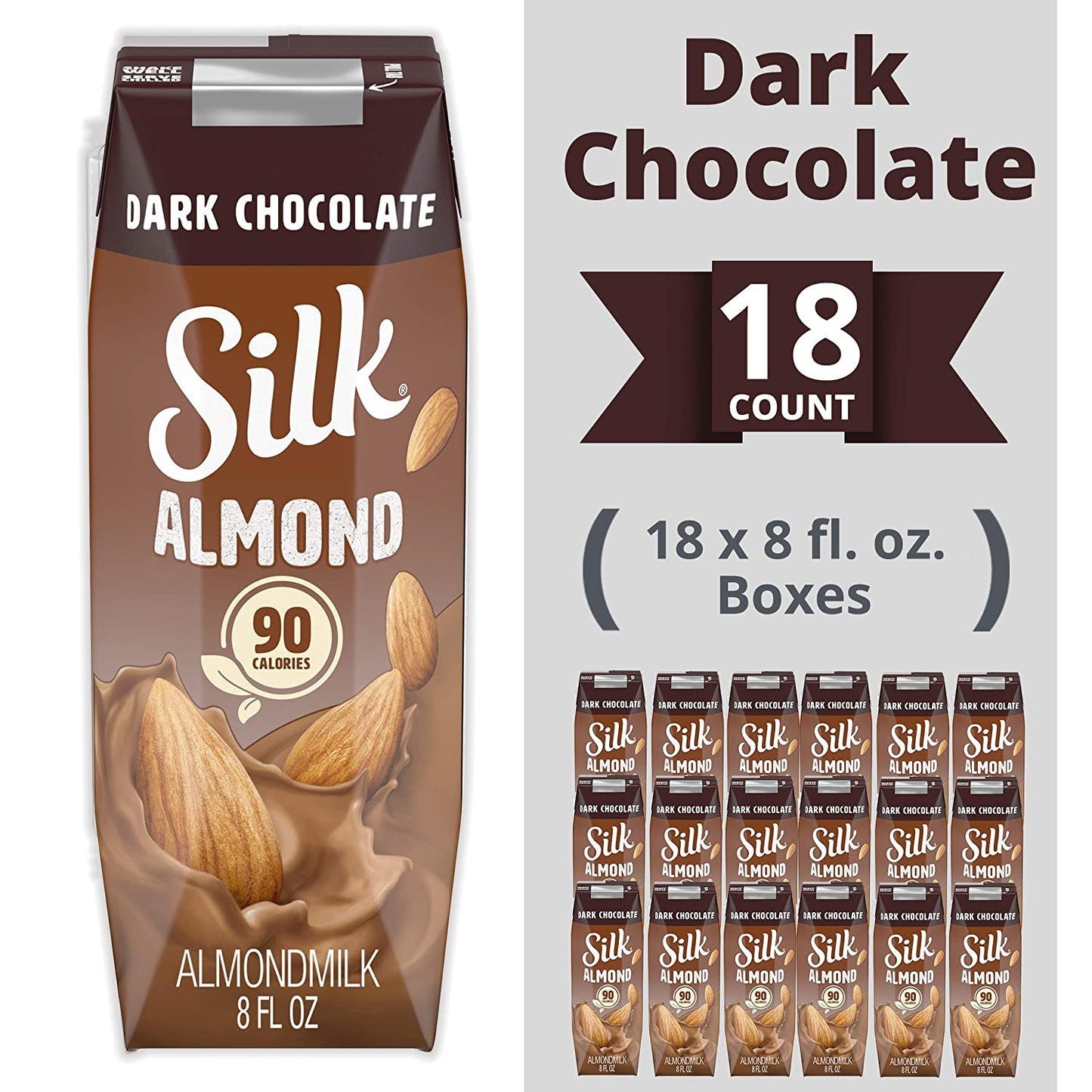 Silk Shelf-Stable Almondmilk Singles, Dark Chocolate, Dairy-Free, Vegan, Non-GMO Project Verified, 8 oz. (Pack of 18)