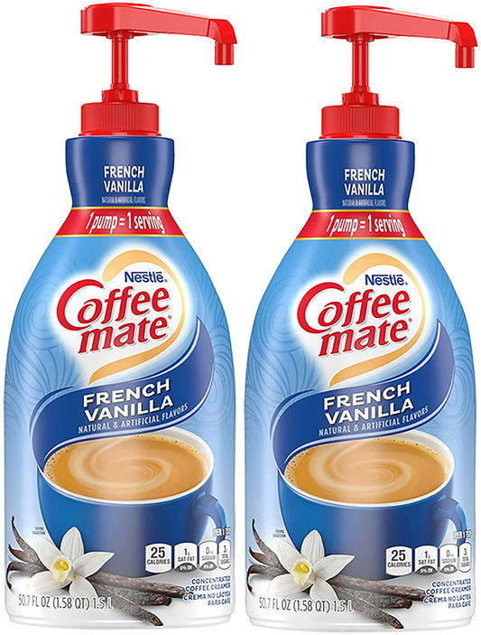 Nestle Coffee mate Coffee Creamer, French Vanilla, Concentrated Liquid Pump Bottle, Non Dairy, No Refrigeration, 50.7 Fl. Oz (Pack of 2)