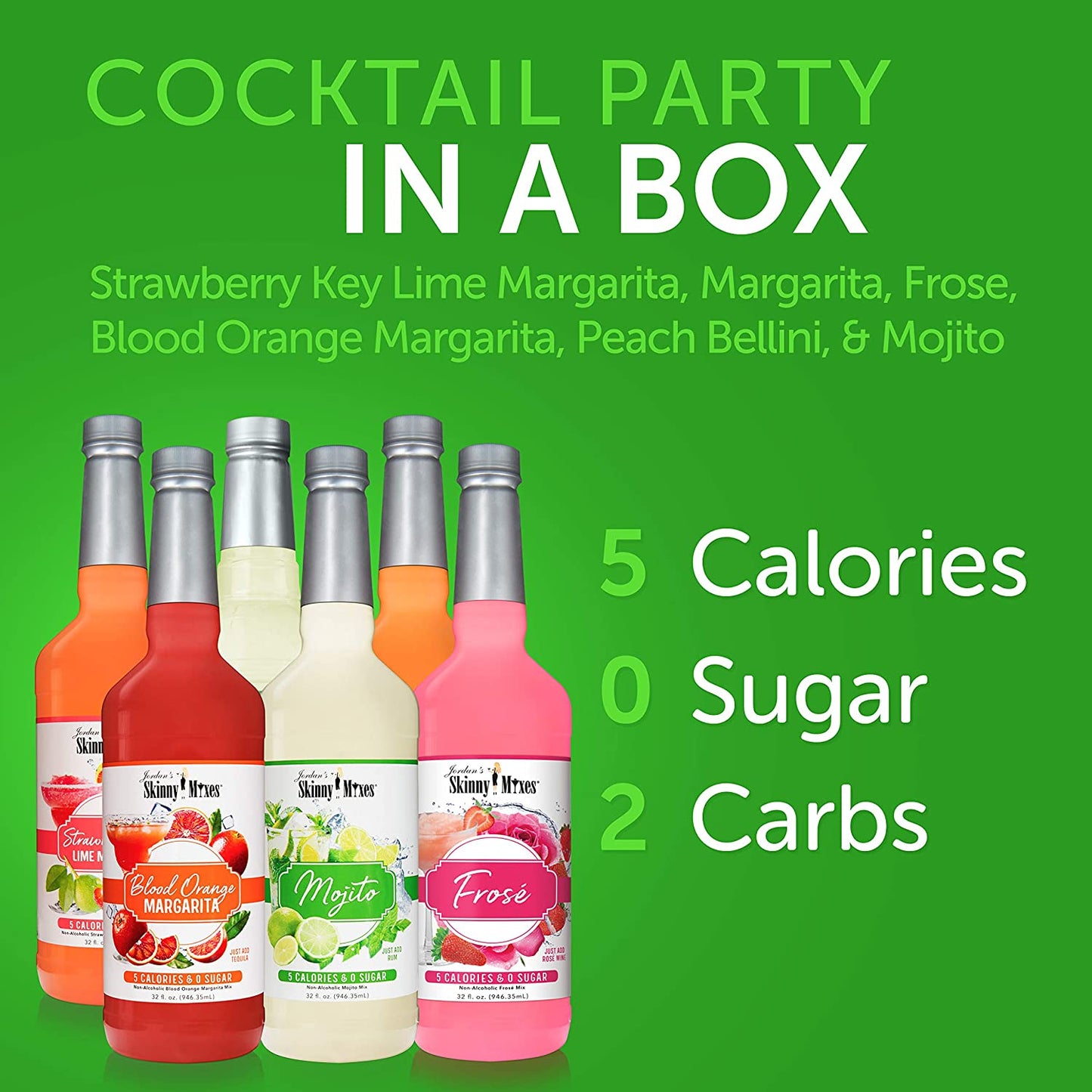 Jordan's Skinny Mixes Cocktail Party in a Box, Sugar Free Cocktail Flavoring Mixers, 32 Ounce Bottle (Pack of 6)