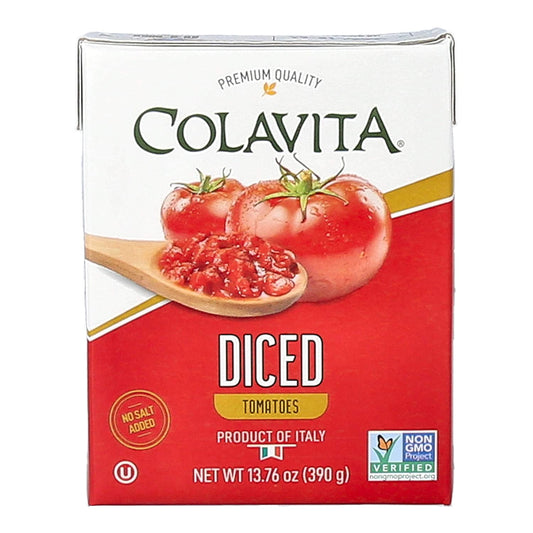 Colavita Diced Tomatoes, Premium Italian Imported, Eco-Friendly Tetra Cart, Non-GMO, for Making Sauce, 13.76 Oz, Pack of 4