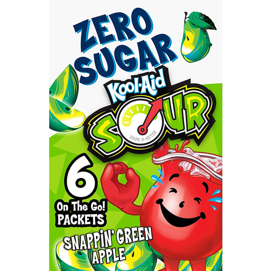 Kool-Aid Zero Sugar Sours Snappin' Green Apple Flavored Drink Mix (6 On-the-Go Packets)