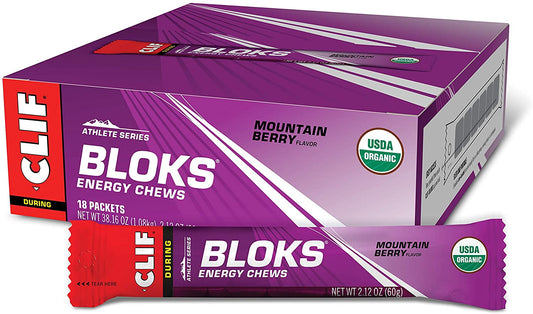 CLIF BLOKS - Energy Chews - Mountain Berry - Non-GMO - Plant Based Food - Fast Fuel for Cycling and Running -Workout Snack(2.1 Ounce Packet, 18 Count) - (Assortment May Vary)