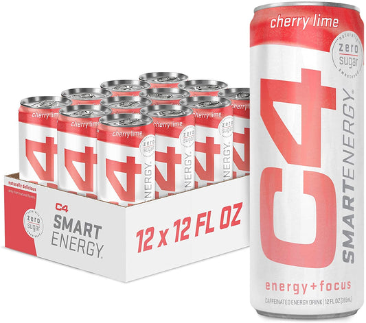 C4 Smart Natural Energy Drinks with Zero Sugar and Zero Calories, Sugar Free, Zero Carbs, | Powered by Green Tea Caffeine and Stevia | 12 Pack, 12 Oz Cans