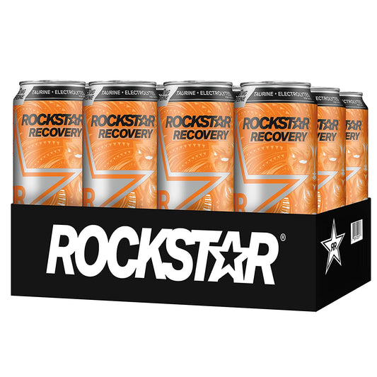 Rockstar Energy Drink with Caffeine Taurine and Electrolytes, Recovery Orange, 16 Fl OZ (Pack of 12)