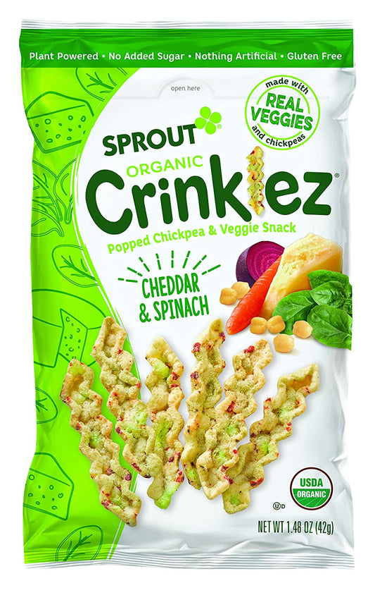 Sprout Organic Baby Food, Stage 4 Toddler Veggie Snacks, Cheesy Spinach Crinklez, 1.5 Oz Bag (1 Count)