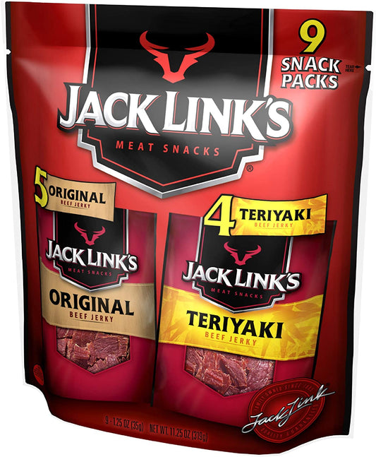 Jack Link’s Beef Jerky Variety Pack Includes Original and Teriyaki Beef Jerky, 13g of Protein Per Serving, 94 Percent Fat Free, No Added MSG, (9 Count of 1.25 Oz Bags) 11.25 Oz