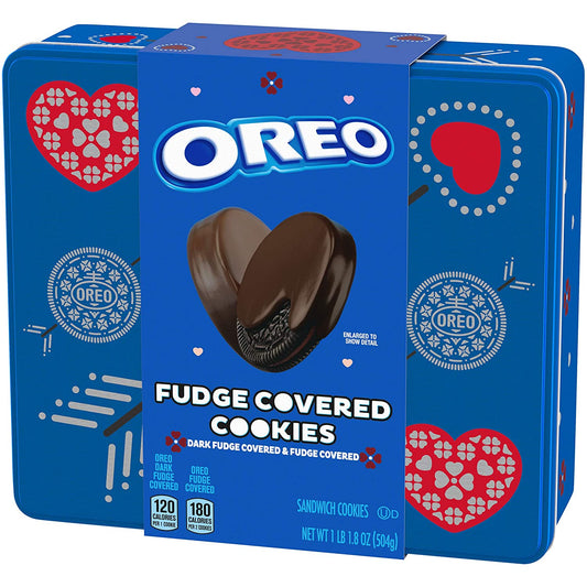 Oreo Fudge Dark Fudge Covered Valentine’s Day Sandwich Cookies Valentine Cookies Gift Tin 1.11 lb 24 Cookies Total