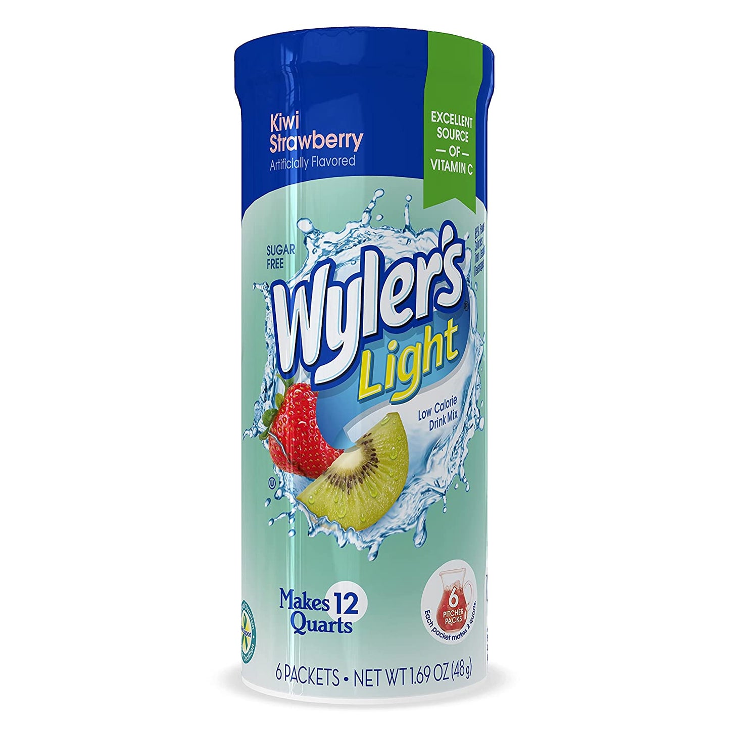 Wyler's Light Canister Drink Mix - Kiwi Strawberry Water Powder Enhancer Canister (6 Canisters that make 12 Quarts Each)