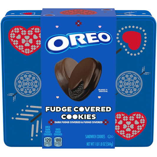 Oreo Fudge Dark Fudge Covered Valentine’s Day Sandwich Cookies Valentine Cookies Gift Tin 1.11 lb 24 Cookies Total