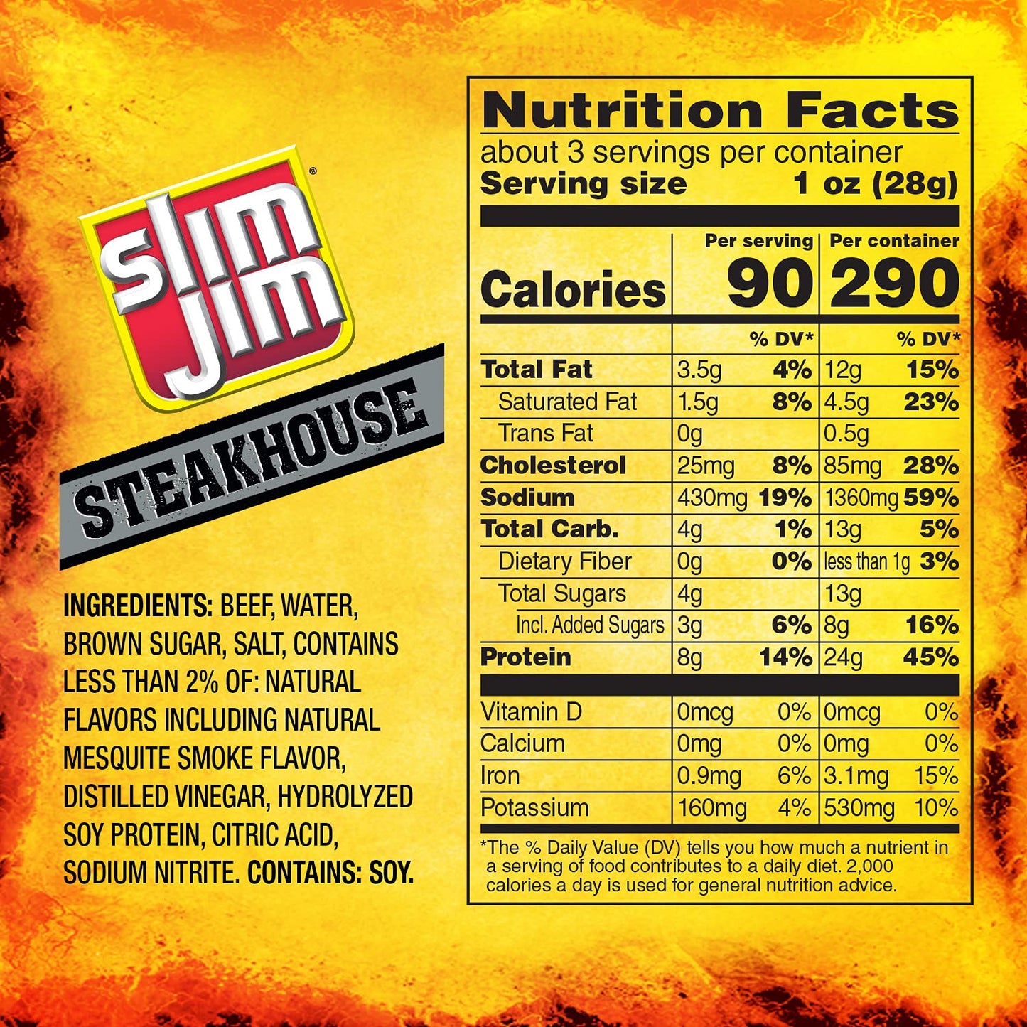 Slim Jim Steakhouse Strips, Smokin’ Mesquite, 3.15-Ounce