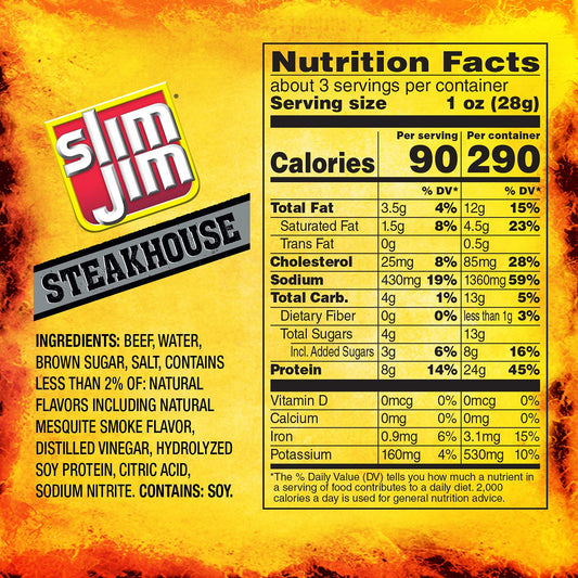 Slim Jim Steakhouse Strips, Smokin’ Mesquite, 3.15-Ounce