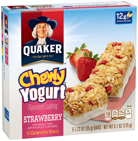 Quaker Yogurt Chewy Granola Bar, Strawberry, 5 Bars , net weight 6.1 ounce (Pack of 6) (Packaging may vary)