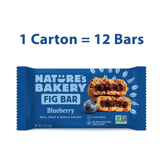 Nature’s Bakery Whole Wheat Fig Bars, Blueberry, Real Fruit, Vegan, Non-GMO, Snack bar, Twin packs- 12 count