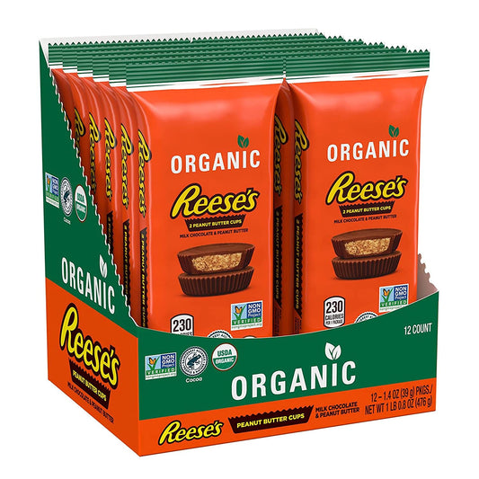 REESE'S Organic Milk Chocolate Peanut Butter Cups Candy, Individually Wrapped, 1.4 oz Packs (12 Count)REESE'S Organic Milk Chocolate Peanut Butter Cups Candy, Individually Wrapped, 1.4 oz Packs (12 Count)