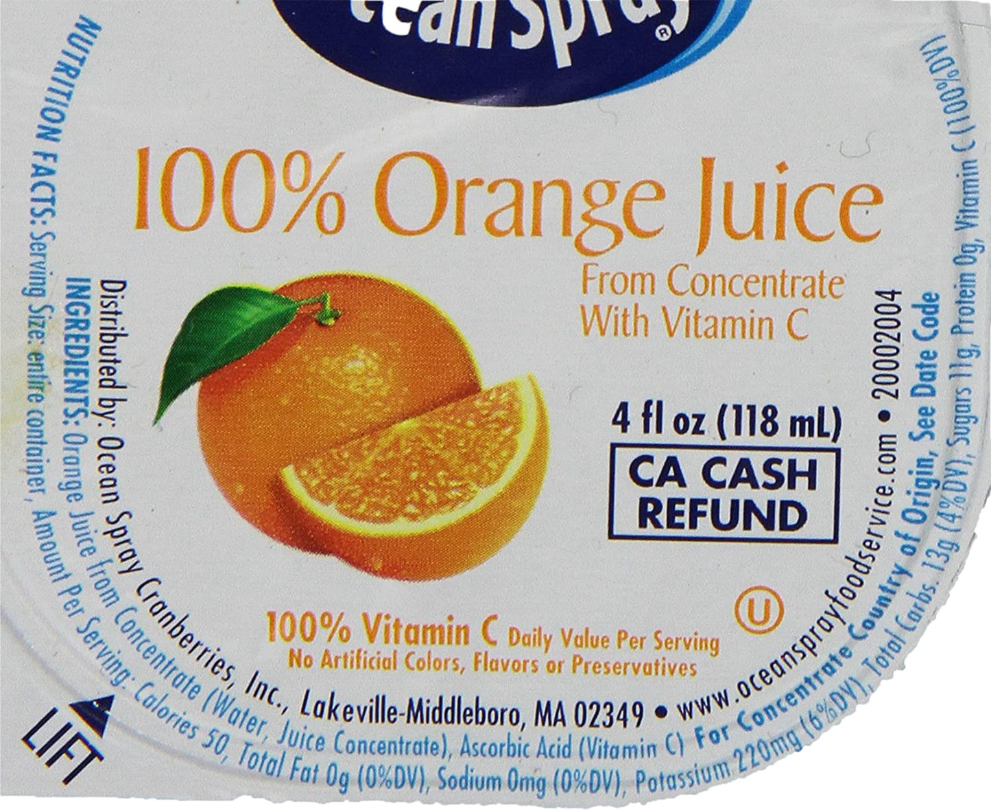 Ocean Spray 100% Orange Juice, 4 Fl Ounce Cup (Pack of 48)