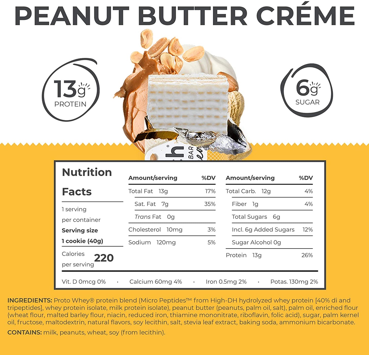 Power Crunch Whey Protein Bars, High Protein Snacks with Delicious Taste, Peanut Butter Crème, 1.4 Ounce (12 Count)