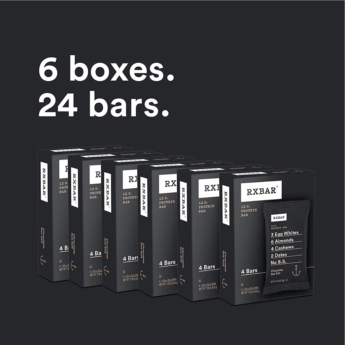 RXBAR, Chocolate Sea Salt, Protein Bar, 1.83 Oz Bar, (24 Total Bars), High Protein Snack, Gluten Free