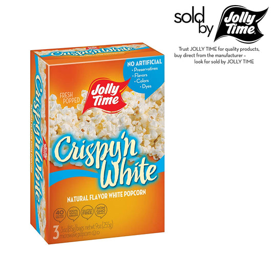 JOLLY TIME Crispy N' White Tender Natural Microwave Popcorn, Low Calorie Gluten Free, 4 Pack 3 Count Boxes (Natural Crispy 'N White)