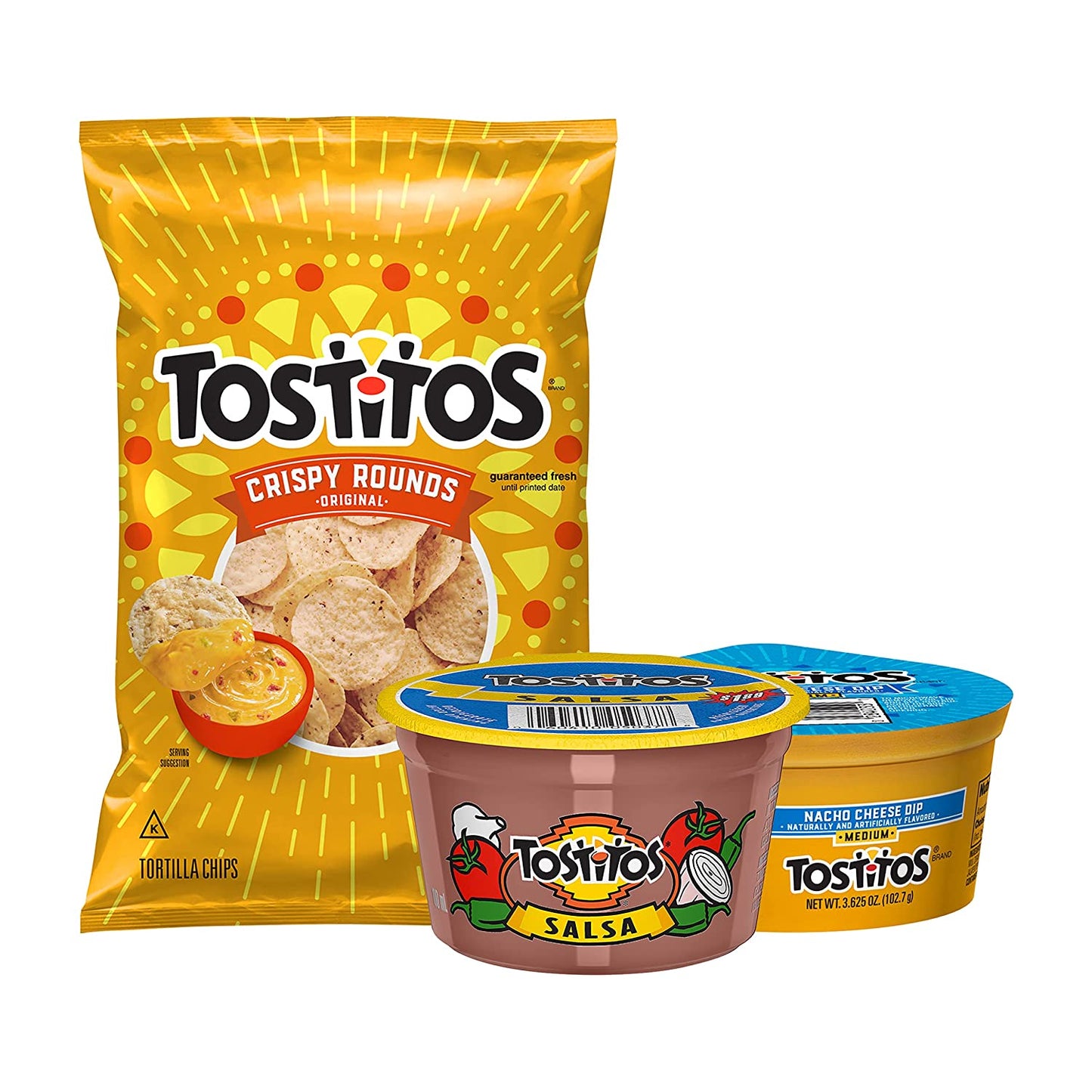 Tostitos Variety Bite Sized Rounds Salsa Cups Nacho Cheese Cups, Chip and Dip Pack, 16 Count