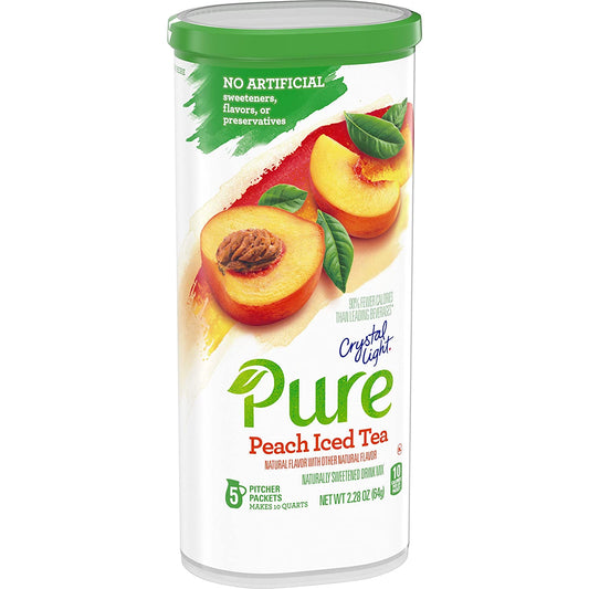Crystal Light Pure Peach Iced Tea Naturally Flavored Powdered Drink Mix 5 Count Pitcher Packets