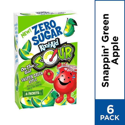 Kool-Aid Zero Sugar Sours Snappin' Green Apple Flavored Drink Mix (6 On-the-Go Packets)