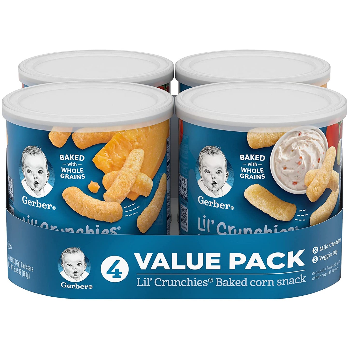 Gerber Snacks for Baby Value Pack, Lil Crunchies, Mild Cheddar & Veggie Dip, 1.48 Ounce (Pack of 8)
