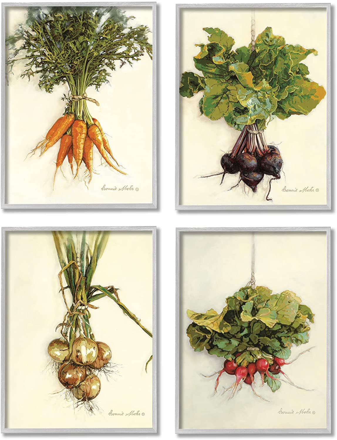 Stupell Industries Kitchen Vegetable Bunches Farm Radish Beets Carrots Onions, Designed by Bonnie Mohr Gray Framed Wall Art, 11 x 14, White