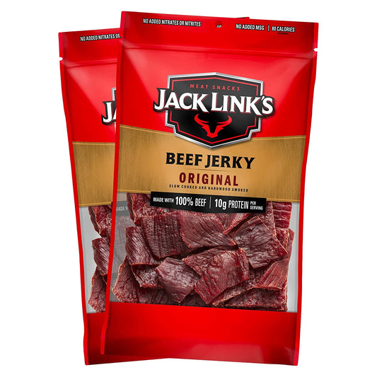 Jack Link's Beef Jerky, Original, (2) 9 Oz Bags - Great Everyday Snack, 10g of Protein and 80 Calories, Made with 100% Premium Beef - 96% Fat Free, No Added MSG** (Packaging May Vary)