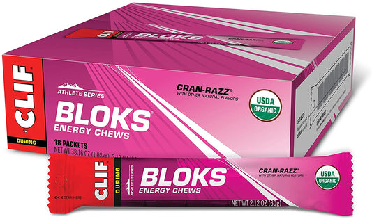 CLIF BLOKS - Energy Chews - Cran Razz Flavor - Non-GMO - Plant Based Food - Fast Fuel for Cycling and Running- Workout Snack (2.1 Ounce Packet, 18 Count) - (Assortment May Vary)